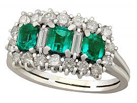 0.92ct Emerald and 1.02ct Diamond, 18ct White Gold Cluster Ring - Vintage Italian Circa 1960