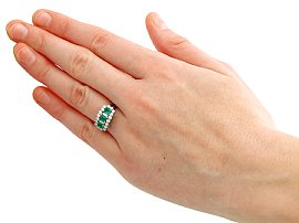 Three Stone Emerald Ring with Diamonds
