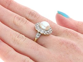pearl and diamond cluster ring