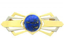 14.95ct Lapis Lazuli and 18ct Yellow Gold Bow Brooch - Antique Circa 1930