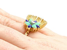 Unusual Dress Ring with Gemstones Wearing Hand