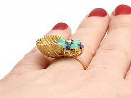 Unusual Dress Ring with Gemstones Wearing Finger