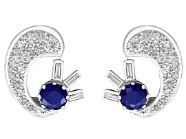 1.04ct Sapphire and 1.75ct Diamond, 18ct White Gold Earrings - Antique Circa 1935