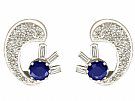 1.04ct Sapphire and 1.75ct Diamond, 18ct White Gold Clip On Earrings - Antique Circa 1935