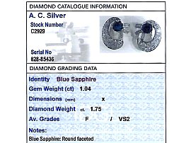 sapphire and diamond clip on earrings grading card