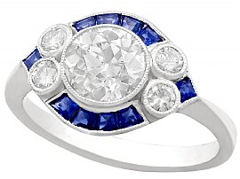 1.48ct Diamond and 0.46ct Sapphire, Platinum Dress Ring - Antique and Contemporary