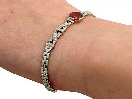 Garnet and Diamond Bracelet Wearing Wrist