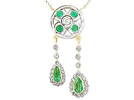 1.32ct Emerald and 0.51ct Diamond, 15ct Yellow Gold Necklace - Antique Circa 1910