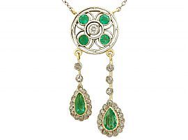 1.32ct Emerald and 0.51ct Diamond, 15ct Yellow Gold Necklace - Antique Circa 1910