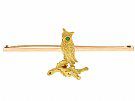 Emerald and 15ct Yellow Gold Owl Brooch - Antique Victorian