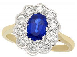 1.28ct Sapphire and 1.30ct Diamond, 18ct Yellow Gold Cluster Ring - Vintage 1989
