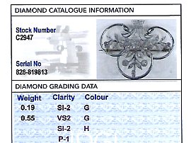 platinum diamond floral brooch grading card
