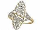 Seed Pearl and 0.48ct Diamond, 18ct Yellow Gold and Platinum Set Dress Ring - Antique French Circa 1920