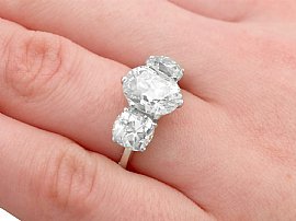 Three Stone Diamond Ring in White Gold on Finger