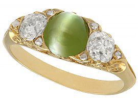 1.35ct Chrysoberyl and 0.82ct Diamond, 18ct Yellow Gold Dress Ring - Antique Victorian