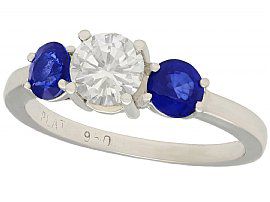 1.02ct Diamond and 0.85ct Sapphire, Platinum Trilogy Ring - Vintage Circa 1980