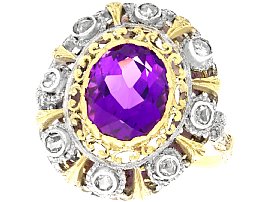 5.92ct Amethyst and 0.32ct Diamond, 18ct Yellow Gold and Silver Set Dress Ring - Antique Circa 1935