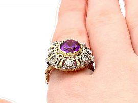 Antique Amethyst and Diamond Ring Wearing Finger