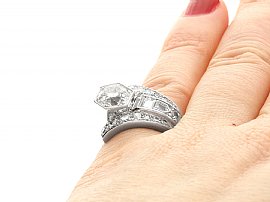 1930s Diamond and Platinum Cocktail Ring on finger
