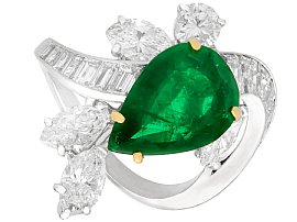 3.23ct Emerald and 3.91ct Diamond, Platinum Dress Ring - Vintage Circa 1950