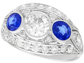 1.94ct Diamond and 0.90ct Sapphire, Platinum Dress Ring - Art Deco - Antique Circa 1930
