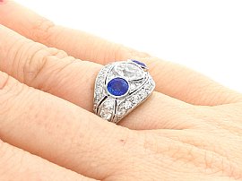 Wearing 1930s sapphire and diamond cocktail ring