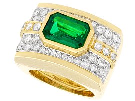 3.50ct Zambian Emerald and 1.72ct Diamond, 18ct Yellow Gold and Platinum Dress Ring by Andrew Clunn - Vintage Circa 1980