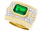 3.50ct Zambian Emerald and 1.72ct Diamond, 18ct Yellow Gold and Platinum Dress Ring by Andrew Clunn - Vintage Circa 1980