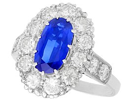 3ct Sapphire and 1.83ct Diamond, 18ct White Gold Cluster Ring - Antique Circa 1935