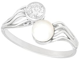 0.28ct Diamond and Cultured Pearl, 14ct White Gold Twist Ring - Vintage Circa 1940