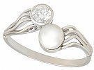 0.28ct Diamond and Cultured Pearl, 14ct White Gold Twist Ring - Vintage Circa 1940