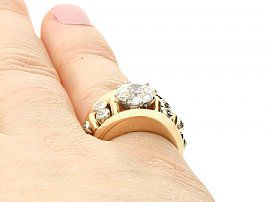 French Diamond and Gold Ring Wearing Finger
