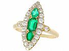 0.92ct Emerald and 1.38ct Diamond, 15ct Yellow Gold Marquise Ring - Antique Circa 1910