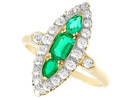 0.92ct Emerald and 1.38ct Diamond, 15ct Yellow Gold Marquise Ring - Antique Circa 1910