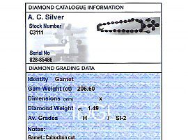 garnet jewellery set grading card