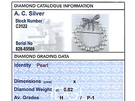 Natural Pearl and Diamond Brooch grading card