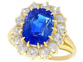 4.81ct Sapphire and 1.26ct Diamond, 18ct Yellow Gold Cluster Ring - Antique French Circa 1930