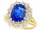 4.81ct Sapphire and 1.26ct Diamond, 18ct Yellow Gold Cluster Ring - Antique French Circa 1930