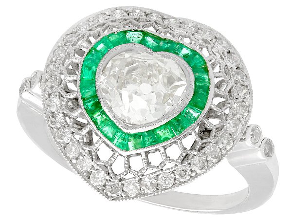 Heart Shaped Emerald and Diamond Ring