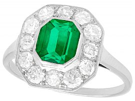 0.91ct Emerald and 0.84ct Diamond, 14ct White Gold Cluster Ring - Antique Circa 1930