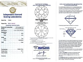 Old European Cut Diamond Stud Earrings Certificate
