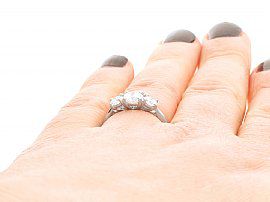 1.24 Carat Diamond Trilogy Ring Wearing Finger