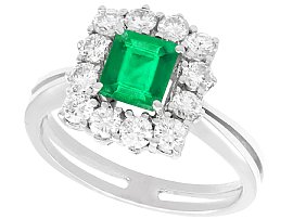 0.62 ct Emerald and 0.84 ct Diamond 15 ct White Gold Cluster Ring - Vintage Circa 1970