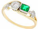 0.30 ct Emerald and 0.22 ct Diamond, 14 ct Yellow Gold Twist Ring - Antique Circa 1920