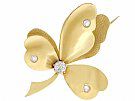 0.35ct Diamond and 14ct Yellow Gold Leaf Brooch - Antique Circa 1900