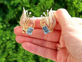 Vintage Aquamarine Earrings in Gold outside