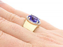 Vintage Tanzanite Ring with Diamonds Wearing Hand
