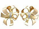 0.18ct Diamond and 18ct Yellow Gold Bow Earrings - Vintage Circa 1940