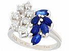 1.1ct Sapphire and 0.60ct Diamond 14ct White Gold Cocktail Ring - Vintage Circa 1960