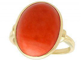 13.20 ct Coral and 14 ct Yellow Gold Ring - Vintage Circa 1950